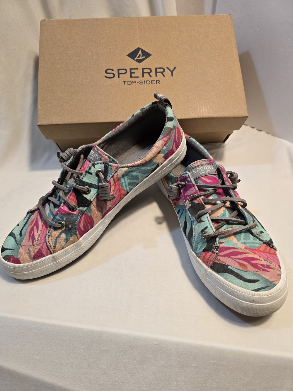 Sperry Floral Lace-Up Sneakers in Teal, Pink & Coral